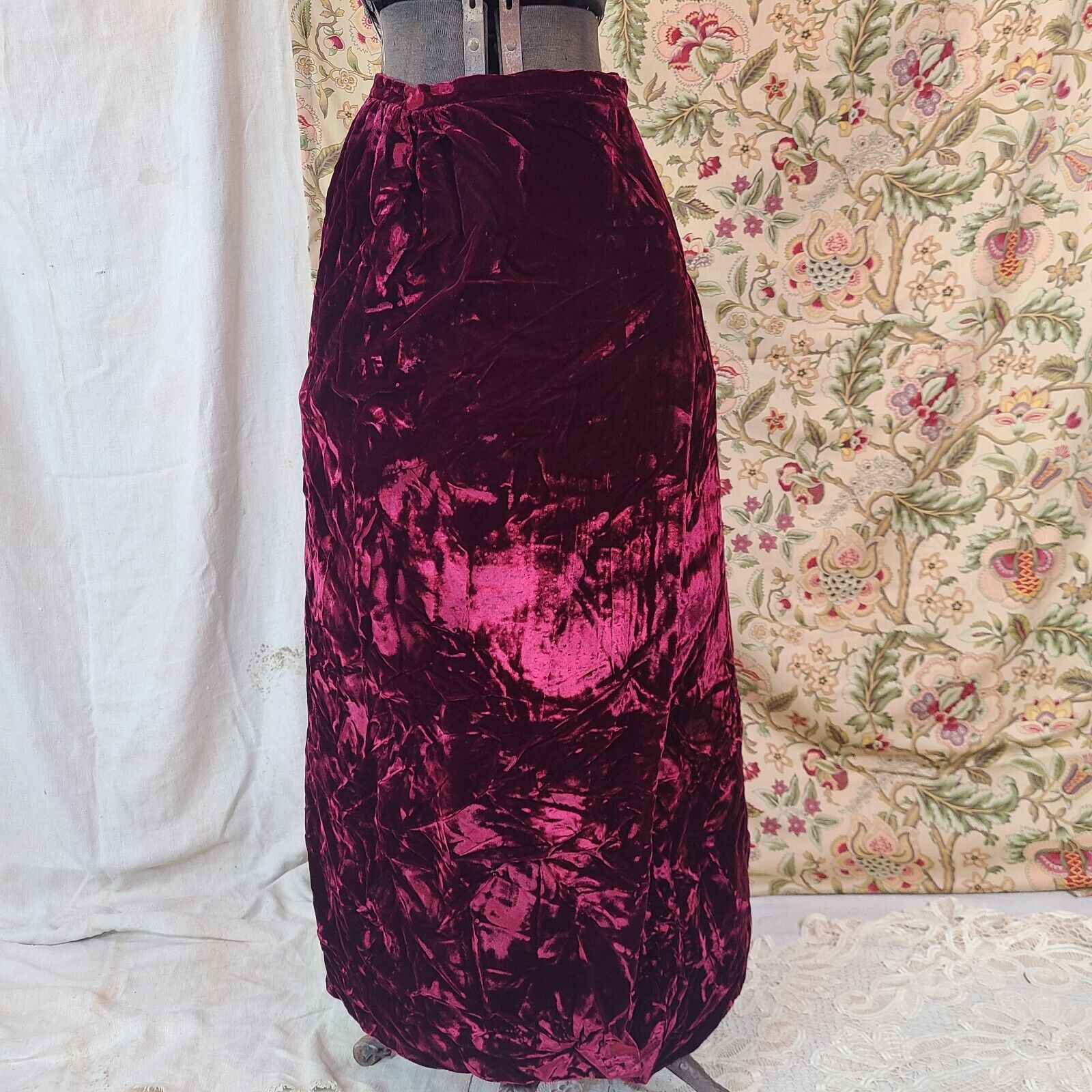 Vintage Red Crushed Velvet Skirt Burgundy Maxi Wrap Skirt Gothic Halloween - Fresh Stock Dated March 2026