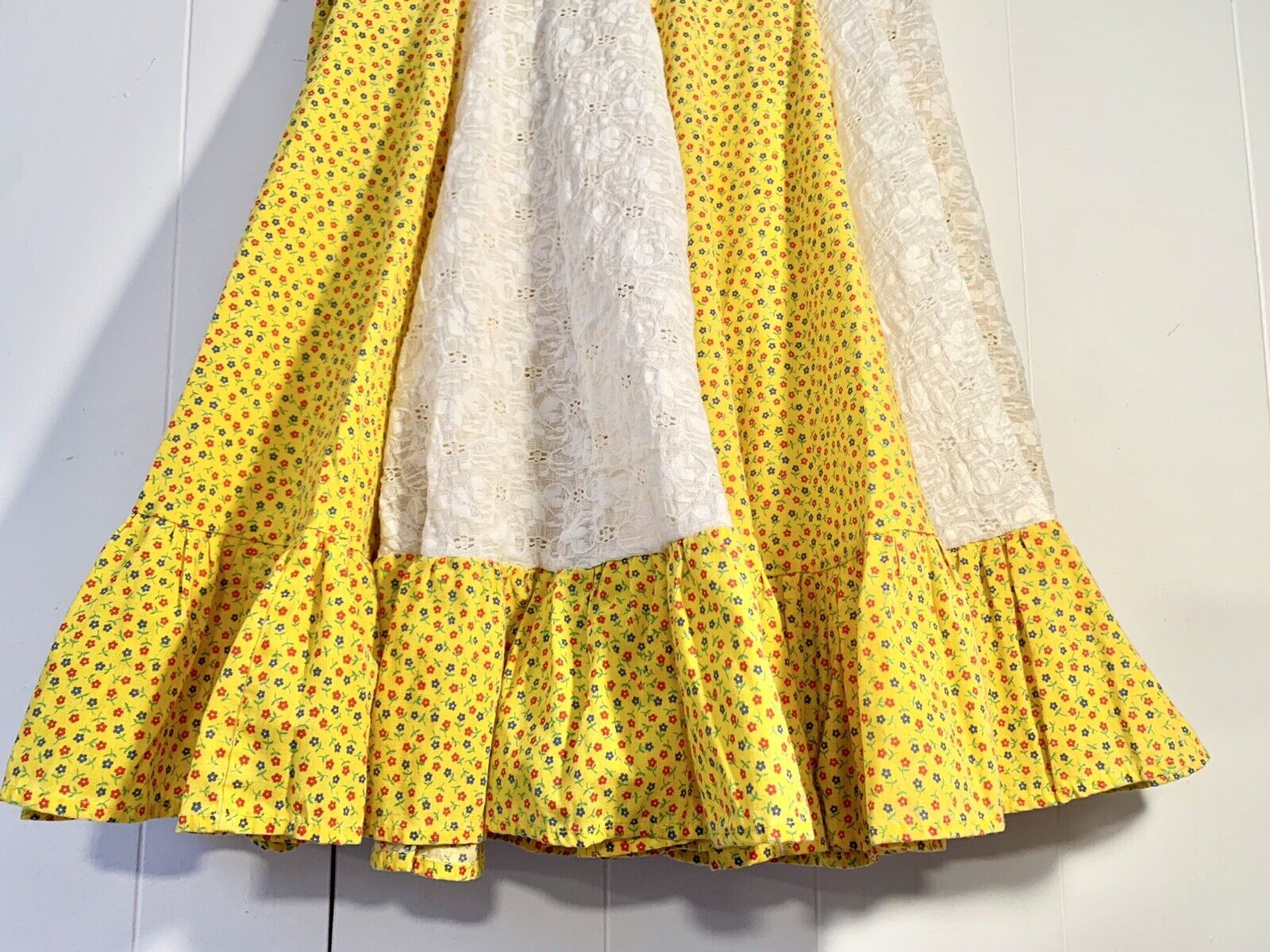 VTG 80's CUSTOM Floral eyelet Flounce SKIRT Western Twirl Prairie Cottage M 28W - Fresh Stock Dated March 2026