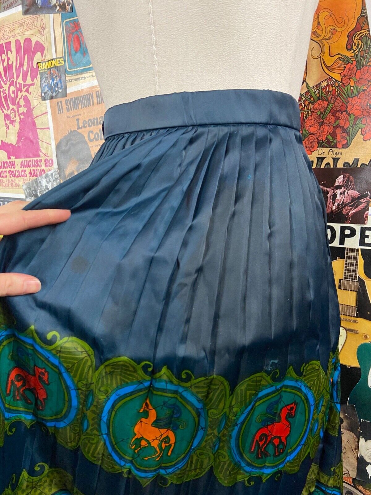 Vintage 60s Blue Accordion Pleat Novelty Print Skirt, 60s Pleated Skirt - Fresh Stock Dated February 2026