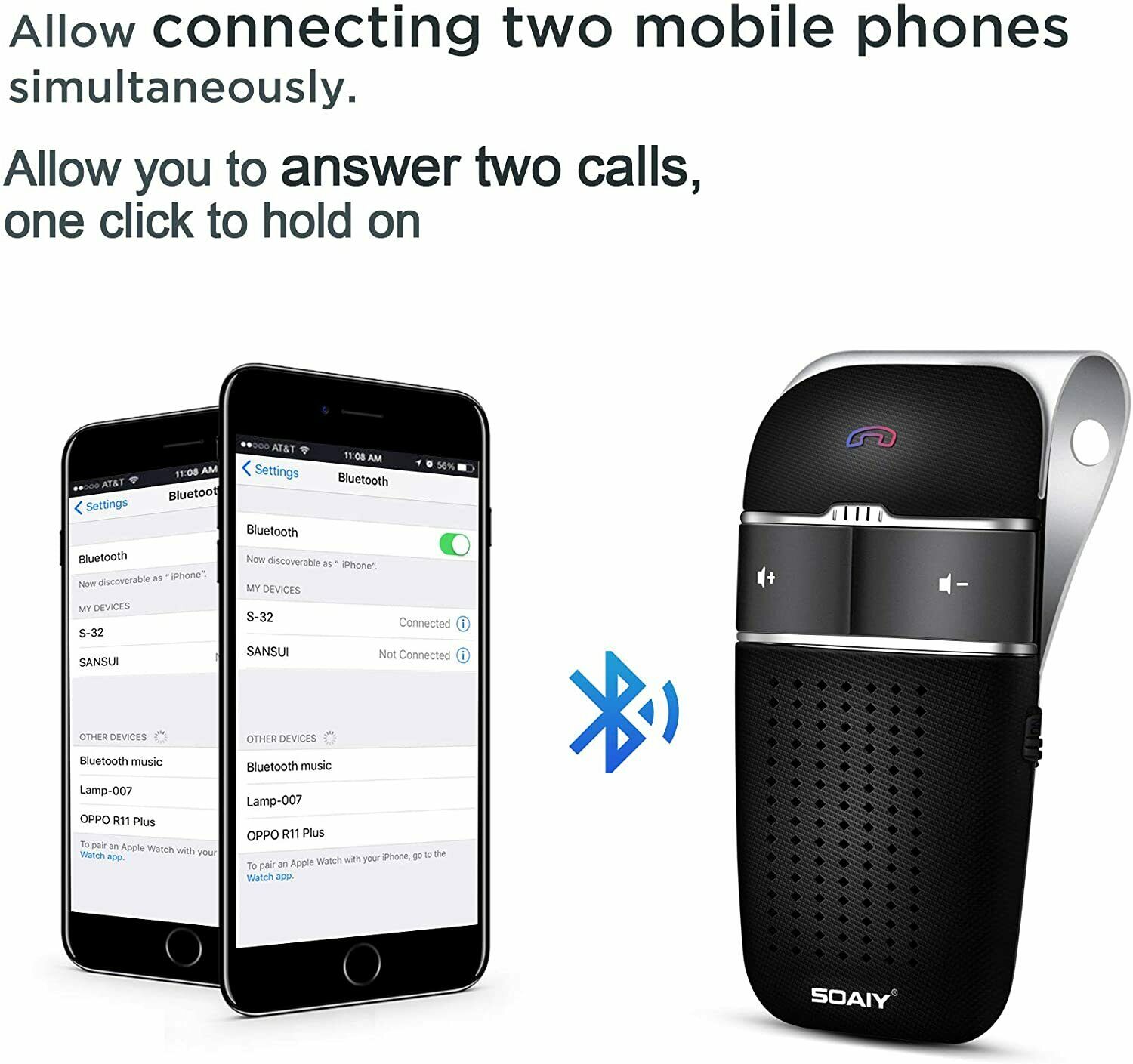 SOAIY S-32 Voice Commands Hands-free Wireless In-Car Bluetooth Speakerphone - Fresh Stock Dated December 2025