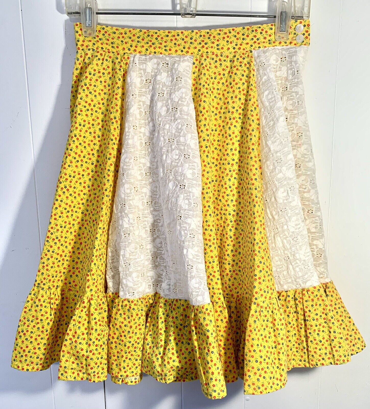 VTG 80's CUSTOM Floral eyelet Flounce SKIRT Western Twirl Prairie Cottage M 28W - Fresh Stock Dated March 2026