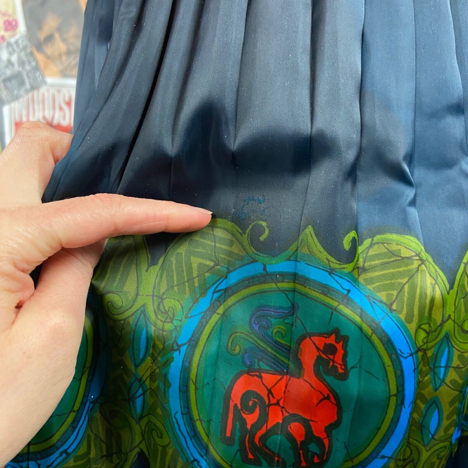 Vintage 60s Blue Accordion Pleat Novelty Print Skirt, 60s Pleated Skirt - Fresh Stock Dated February 2026