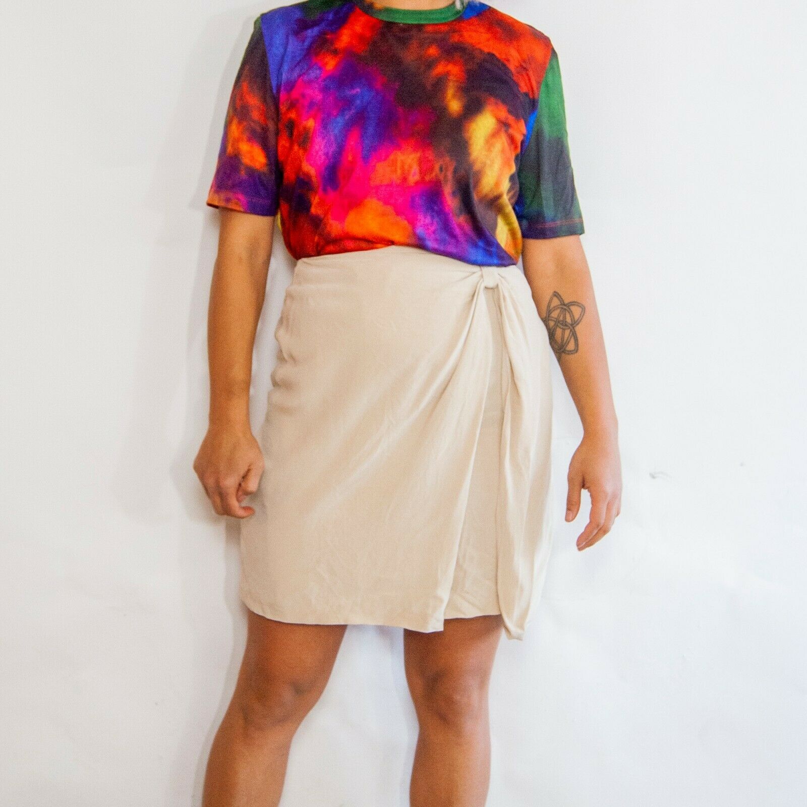 80s/90s Beige Silk Skirt 12 M Medium 29 / Silk Wrap Skirt / Knotted Wrap Skirt / - Fresh Stock Dated February 2026