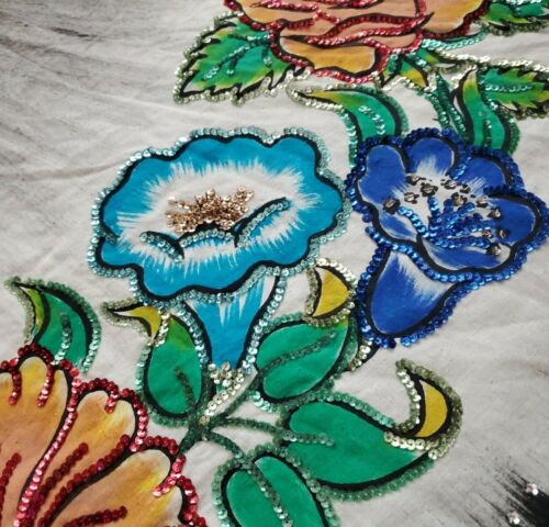 VINTAGE 1940s HAND PAINTED/SEQUINED MEXICAN FULL CIRCLE SKIRT W/ FLORAL PATTERN - Fresh Stock Dated February 2026