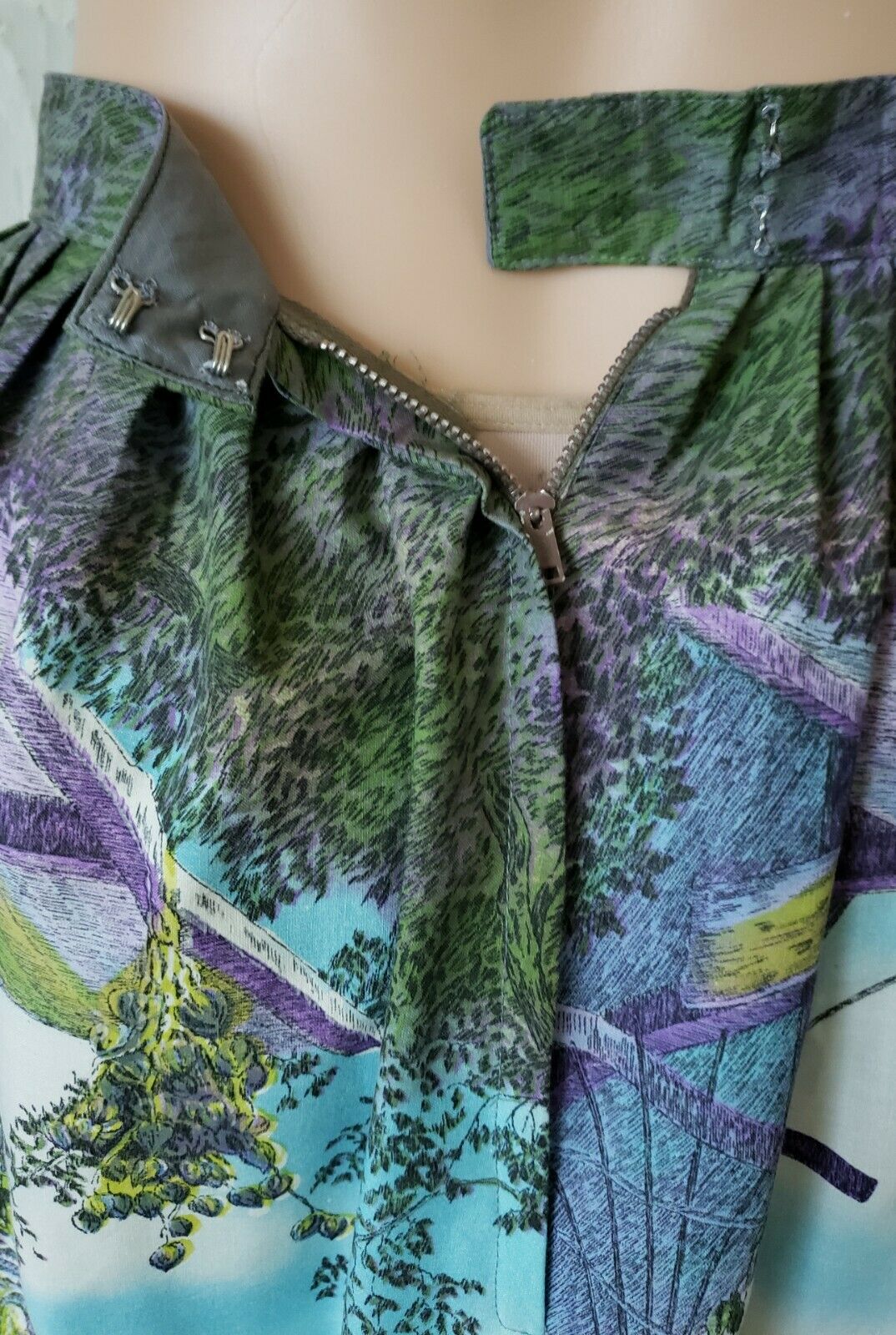 Vtg 50s Dutch Flower Market Cotton Novelty Border Print Full Skirt 27