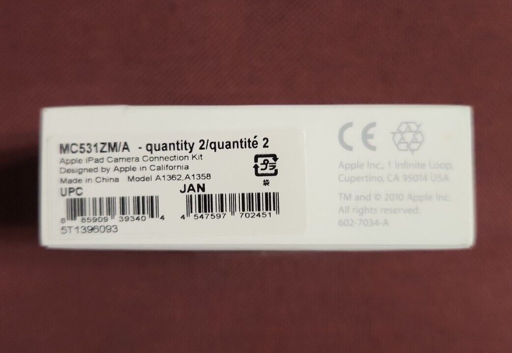 Genuine Apple iPad Camera Connection Kit MC531ZM/A - Fresh Stock Dated February 2026