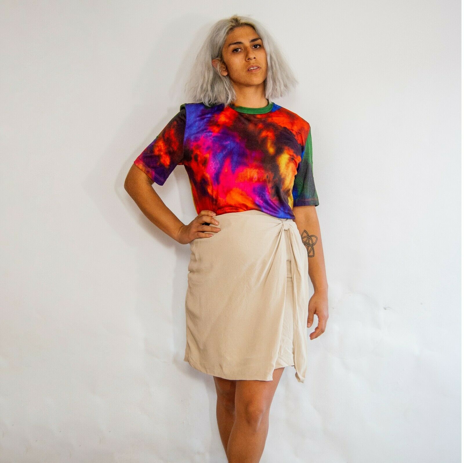 80s/90s Beige Silk Skirt 12 M Medium 29 / Silk Wrap Skirt / Knotted Wrap Skirt / - Fresh Stock Dated February 2026