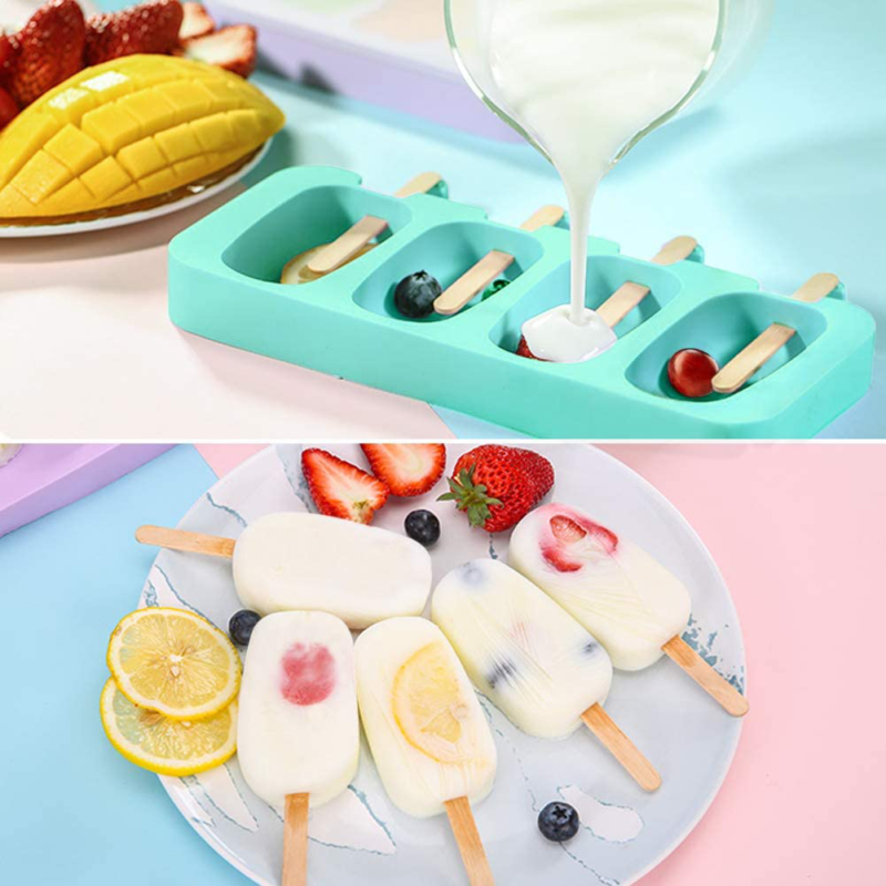 Ouddy Popsicle Molds for Kids, 2 Pcs Silicone Cake Pop Mold 4 Cavities Homemade - Fresh Stock Dated February 2026