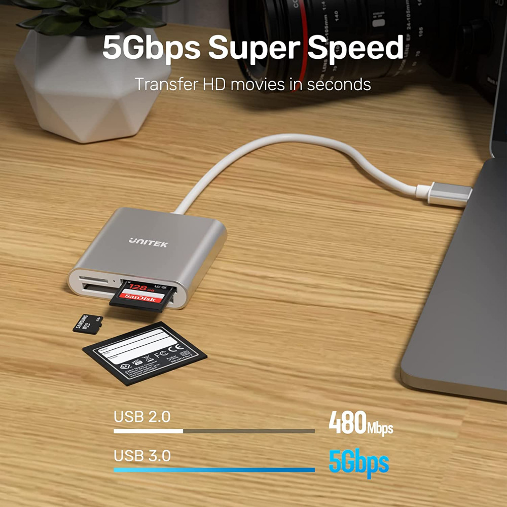 USB SD Card Reader, Unitek 3.0 Memory Reader Writer Compact Sliver - Fresh Stock Dated February 2026