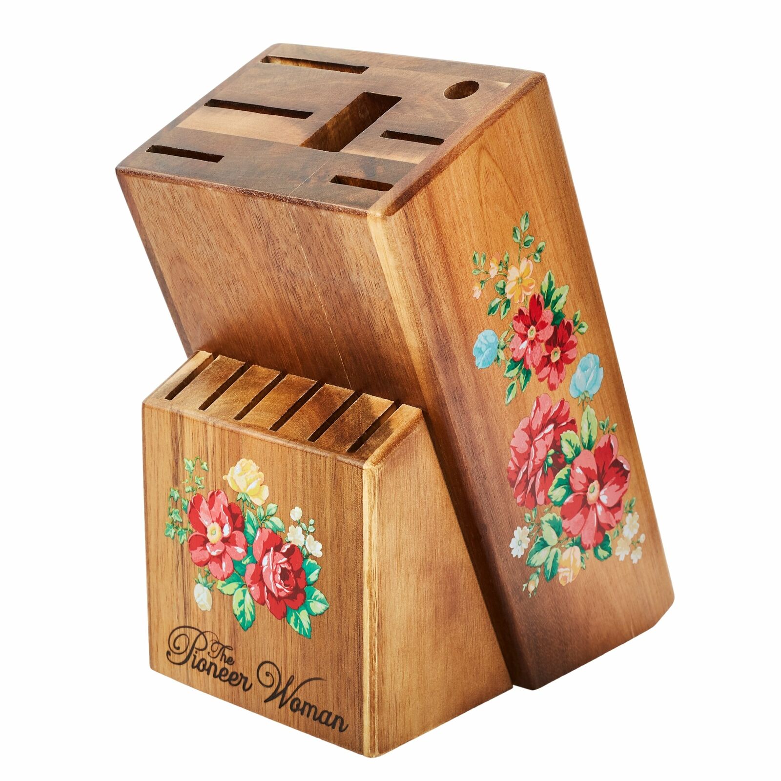 Pioneer Woman Vintage Floral 14-Piece Cutlery Kitchen Set Wood Block Home Dining - Fresh Stock Dated December 2025