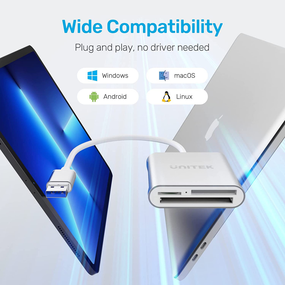 USB SD Card Reader, Unitek 3.0 Memory Reader Writer Compact Sliver - Fresh Stock Dated February 2026