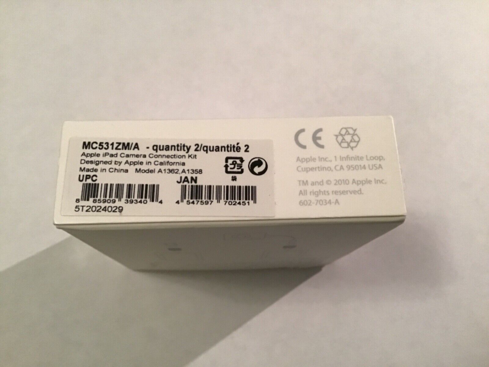 Apple iPad Camera Connection Kit: MC531ZM/A BRAND NEW OPEN BOX IPAD ONE AND TWO - Fresh Stock Dated February 2026