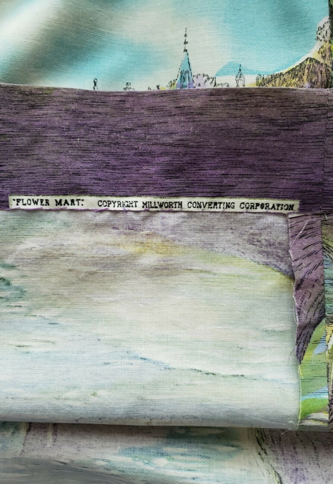 Vtg 50s Dutch Flower Market Cotton Novelty Border Print Full Skirt 27