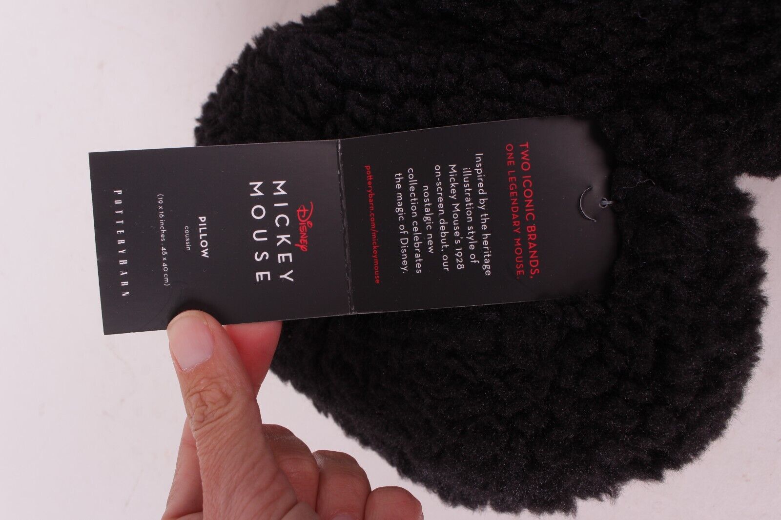 Pottery Barn Disney Mickey Mouse shaped pillow, sherpa, black - Fresh Stock Dated February 2026