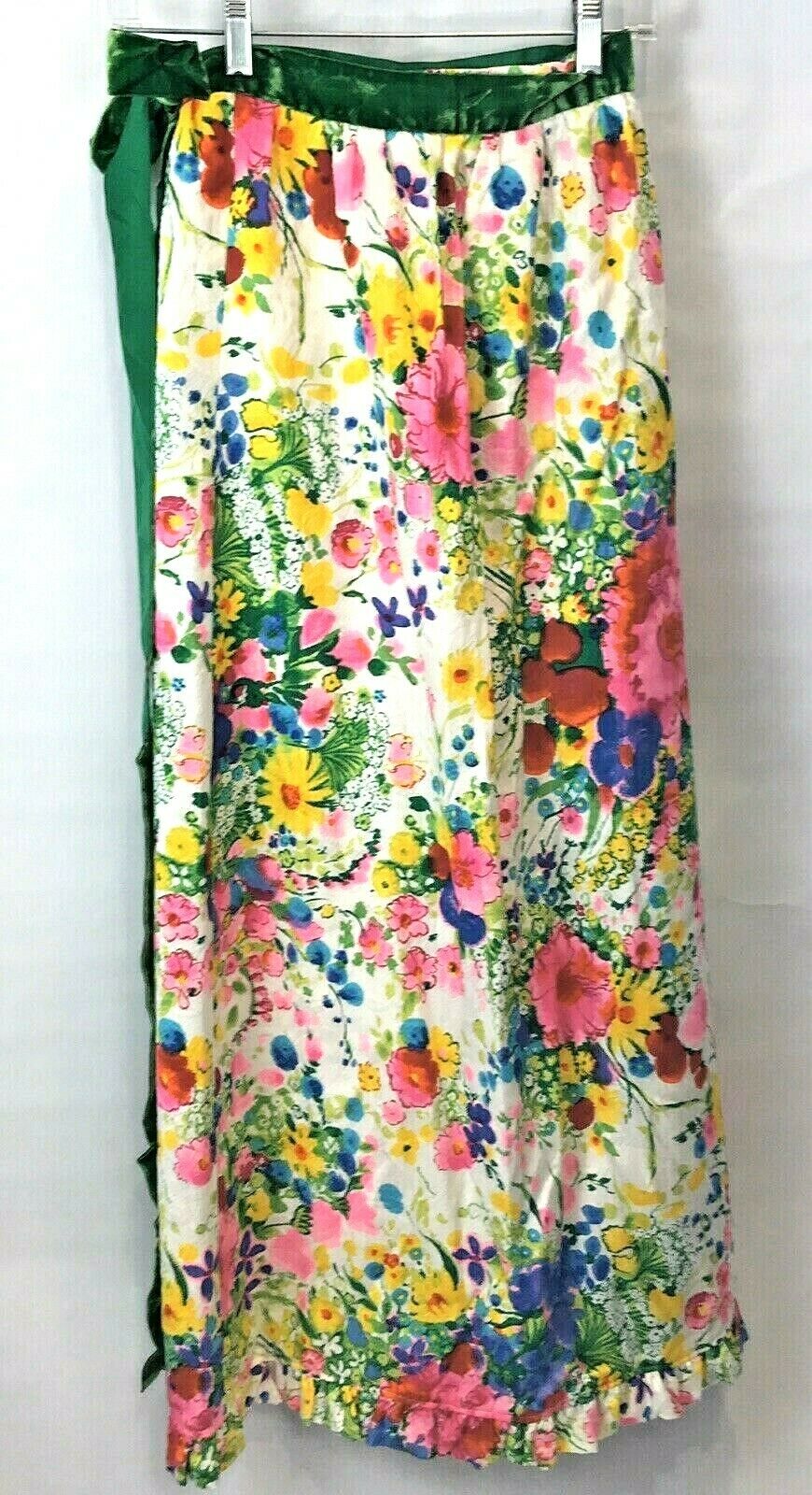 Vintage Floral Wrap Skirt Maxi Velvet Tie Belt Bright Boho Hippie Pink Green - Fresh Stock Dated February 2026