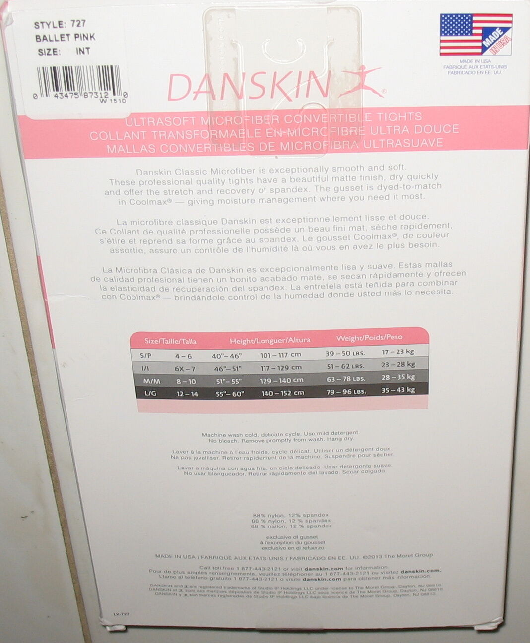 DANSKIN - NEW - PINK CONVERTIBLE FOOT TIGHTS FAUX BACK SEAM CHILD'S  INT  6X - 7 - Fresh Stock Dated December 2025