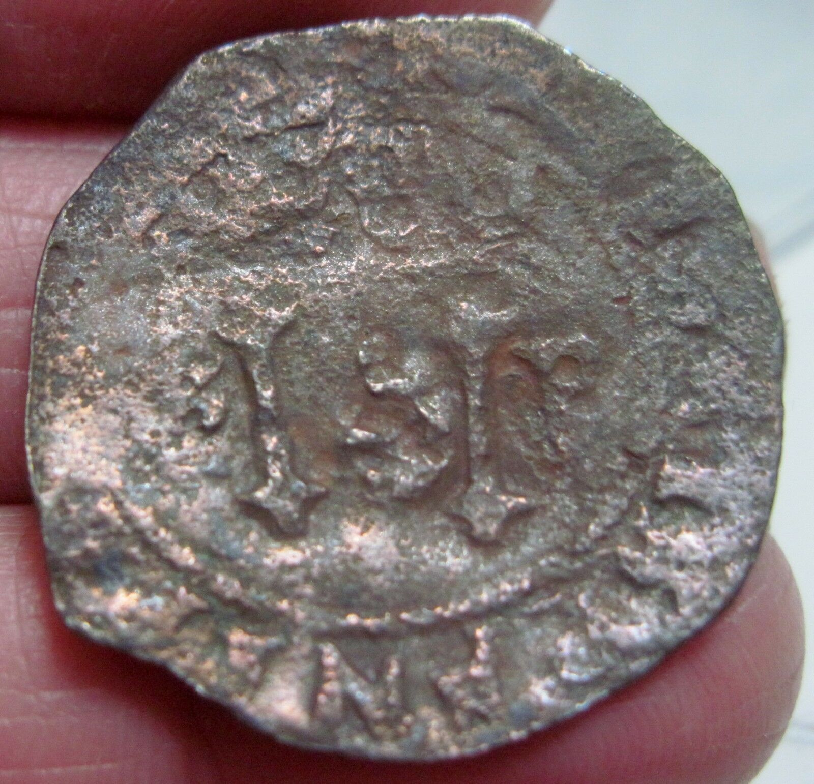 (1516-1556) DOMINICAN REPUBLIC 4 MARAVEDIS w/ ANCHOR(JAMAICA) RARE  -ASSAYER 