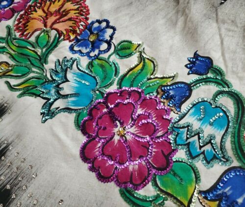 VINTAGE 1940s HAND PAINTED/SEQUINED MEXICAN FULL CIRCLE SKIRT W/ FLORAL PATTERN - Fresh Stock Dated February 2026