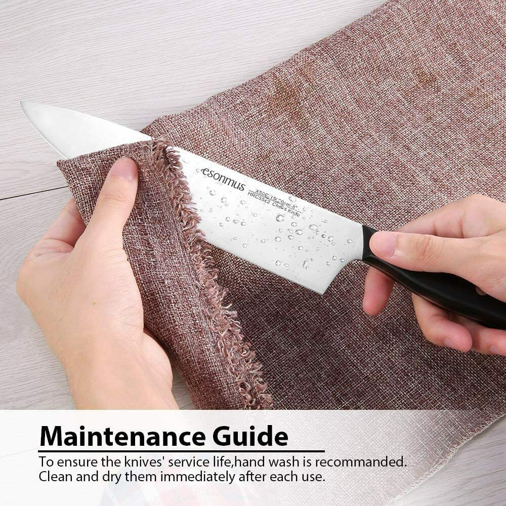 15-Pieces Kitchen Knife Set German Stainless Steel Chef Knives with Wooden Block - Fresh Stock Dated December 2025