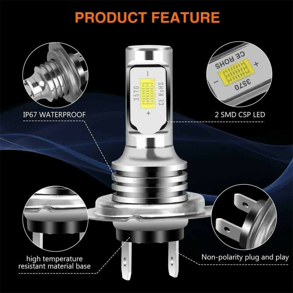 H7 Motorcycle LED Headlights Bulbs Kit High/Low Beam 120W 12000LM 6000K White - Fresh Stock Dated February 2026