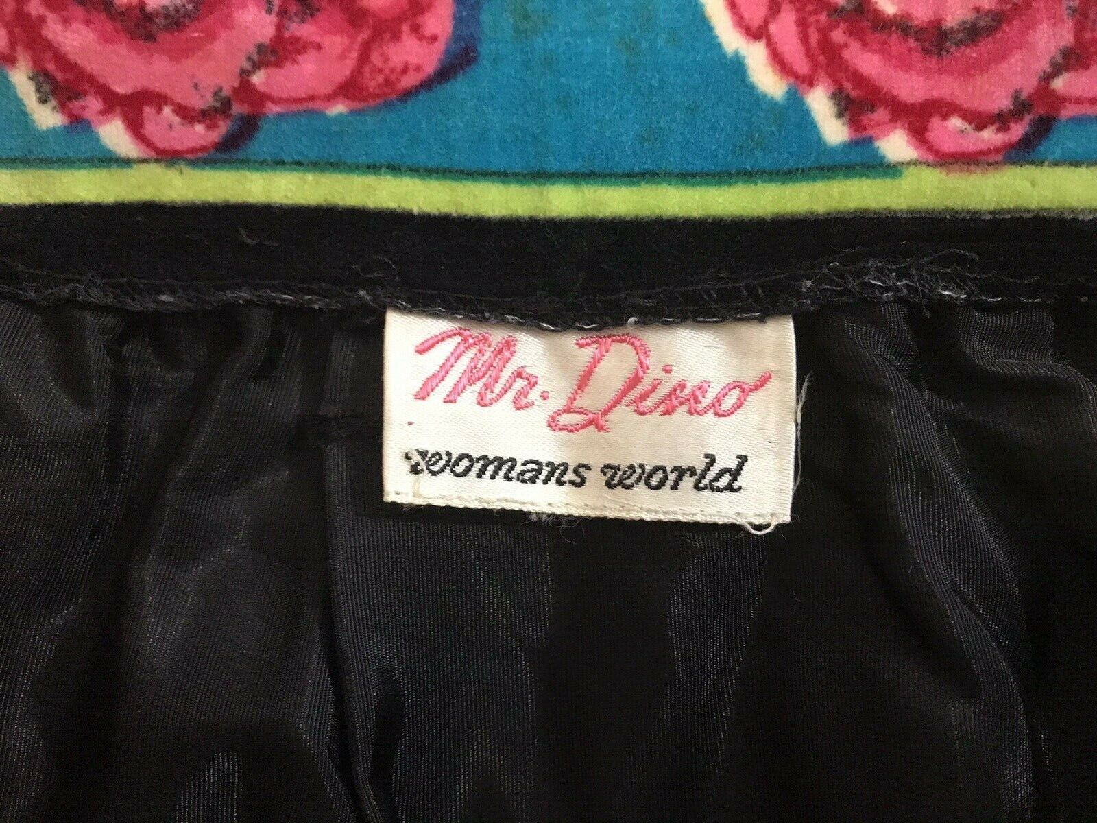 Vintage Mr. Dino Long Black Velvet Skirt Black Pink Roses 60's 70's Floor Length - Fresh Stock Dated February 2026