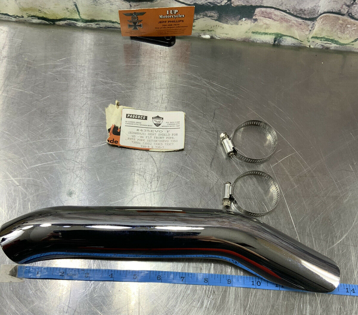 HARLEY DAVIDSON PAUGCHO HEAT SHIELD FRONT #EVOF435 CHROME FLT 85-06 NEW [P84] - Fresh Stock Dated February 2026