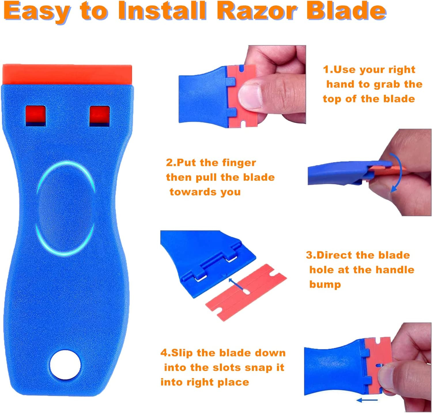 Plastic Blade Scraper, 2PCS Razor Scraper Tool 50PCS Double Edged Blades, Cleani - Fresh Stock Dated February 2026