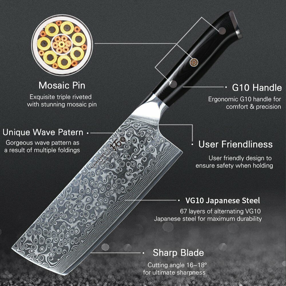 TURWHO 7inch Nakiri Knife Kitchen 67-Layer Japanese VG10 Damascus Steel Knives - Fresh Stock Dated December 2025