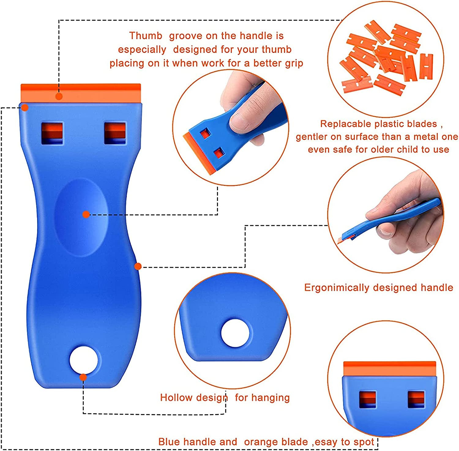 Plastic Blade Scraper, 2PCS Razor Scraper Tool 50PCS Double Edged Blades, Cleani - Fresh Stock Dated February 2026