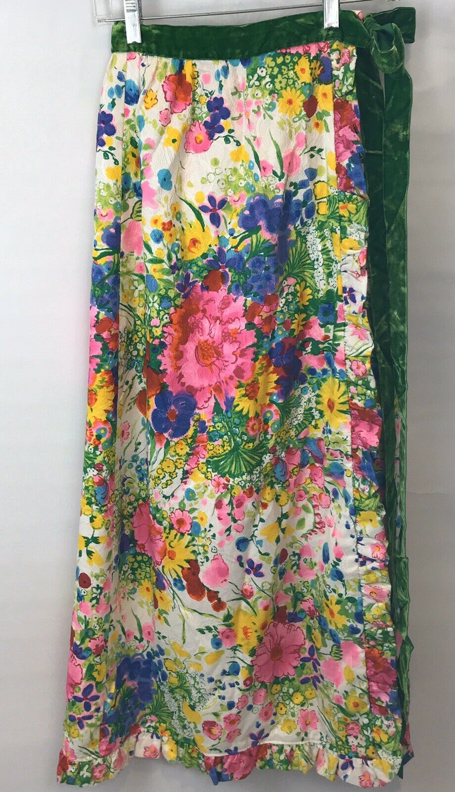 Vintage Floral Wrap Skirt Maxi Velvet Tie Belt Bright Boho Hippie Pink Green - Fresh Stock Dated February 2026