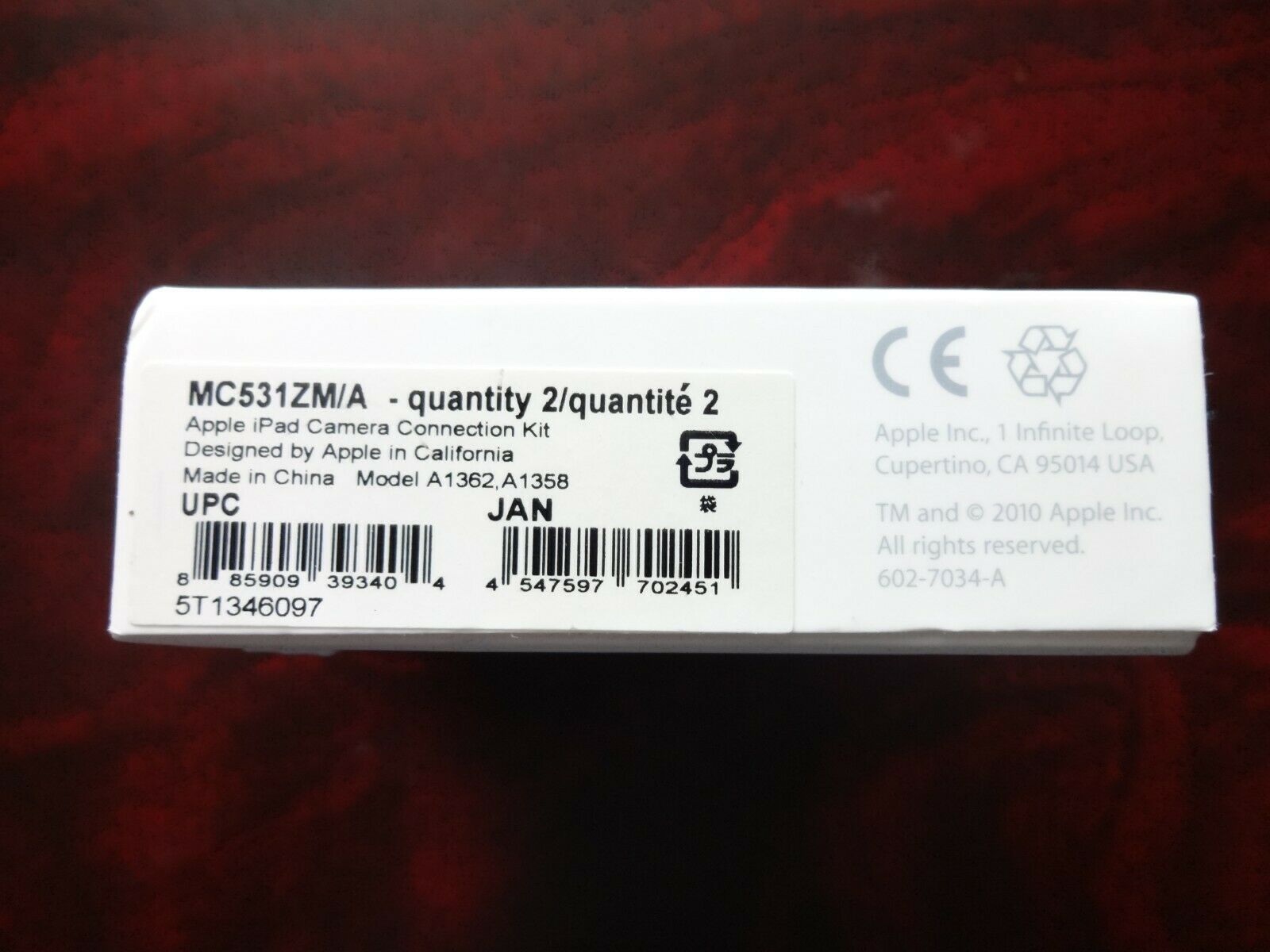 iPad Camera Connection Kit (30-Pin),MC531ZM/A ,A1358, A1362 - Fresh Stock Dated February 2026