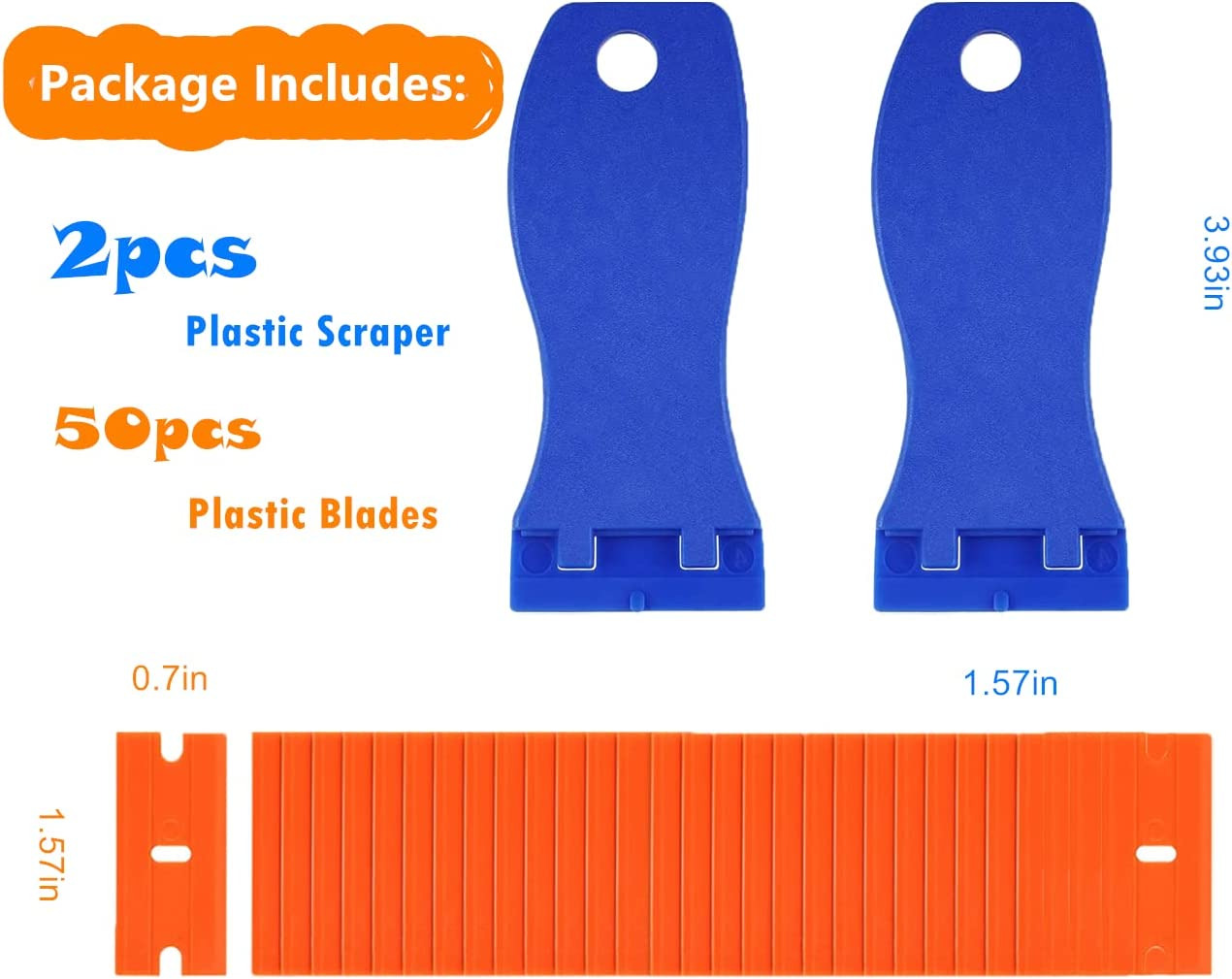 Plastic Blade Scraper, 2PCS Razor Scraper Tool 50PCS Double Edged Blades, Cleani - Fresh Stock Dated February 2026