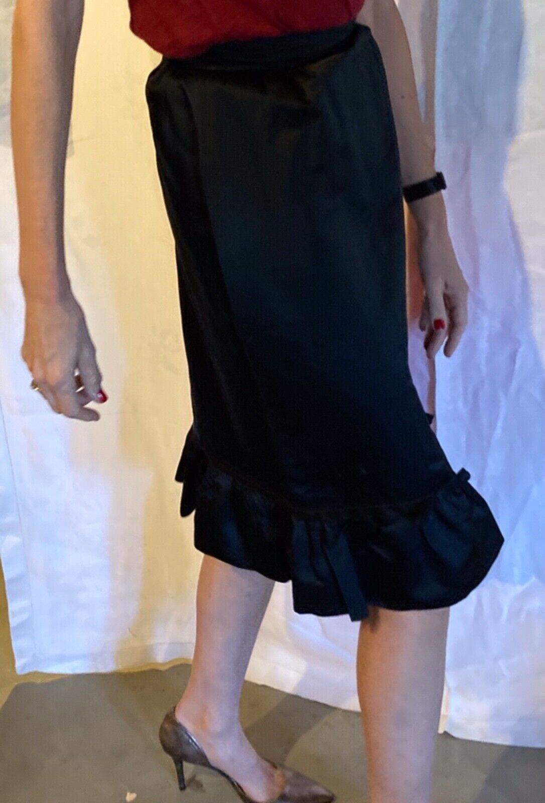 Vintage Pencil Skirt Womens Black Heavy Silky Satin Pin Up Rockabilly Movie Star - Fresh Stock Dated March 2026