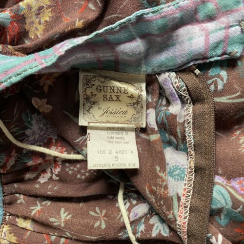 Vintage Gunne Sax Jessica McClintock Tiered Brown Floral Print Midi Skirt 5 - Fresh Stock Dated February 2026
