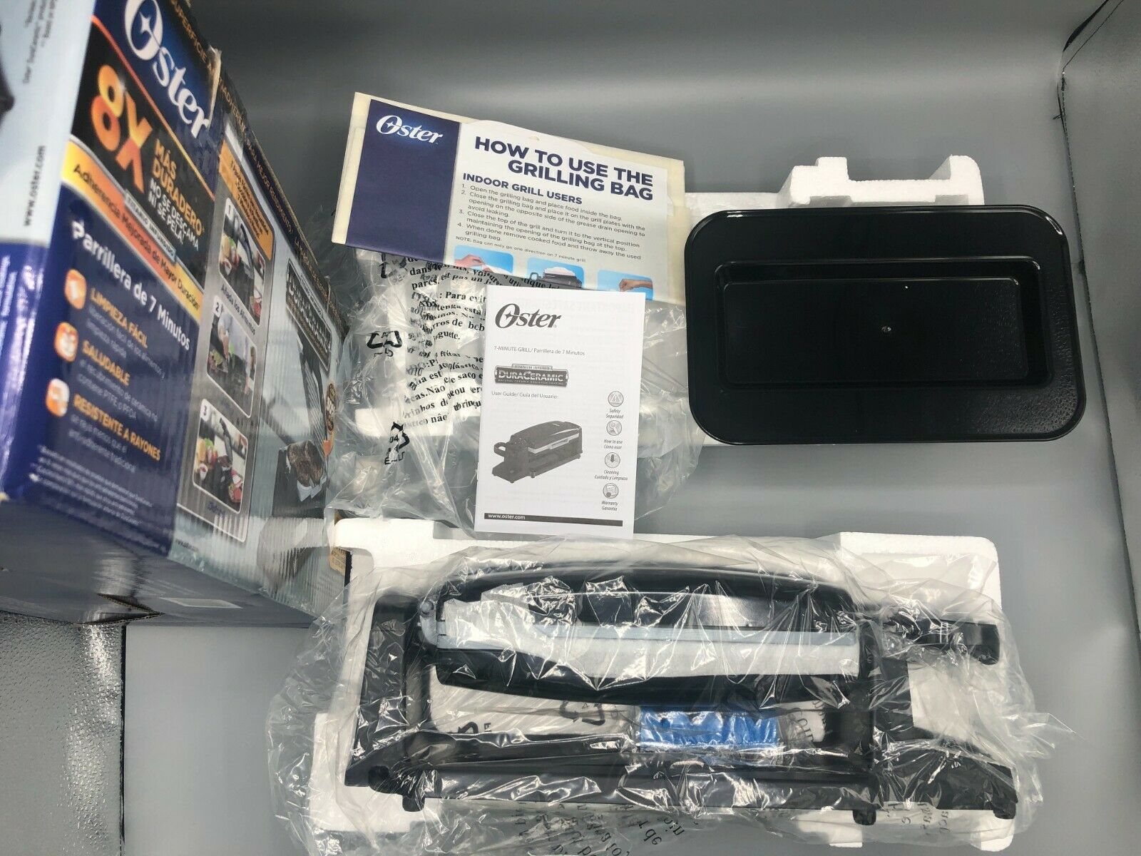 New Oster 7 Minute Vertical Flip DuraCeramic Indoor Grill - Black Open Box - Fresh Stock Dated February 2026