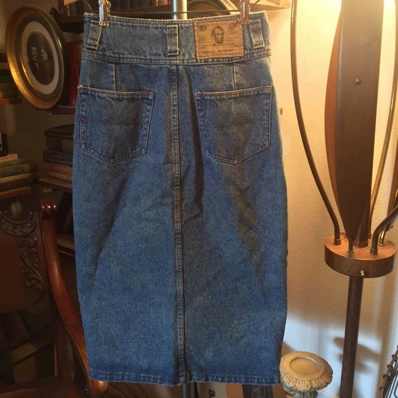 Sexy Denim 1980s Skirt French Et Vous Vintage Snaps Slit Opens Up size 38 / US 8 - Fresh Stock Dated December 2025