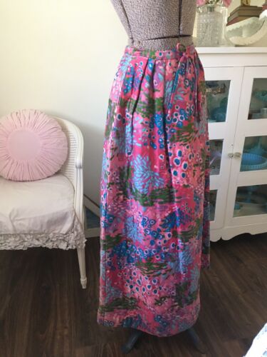 Vintage ALEX COLEMAN Peony PINK QUILTED Maxi Skirt ABSTRACT FLORAL S USA Blue - Fresh Stock Dated February 2026