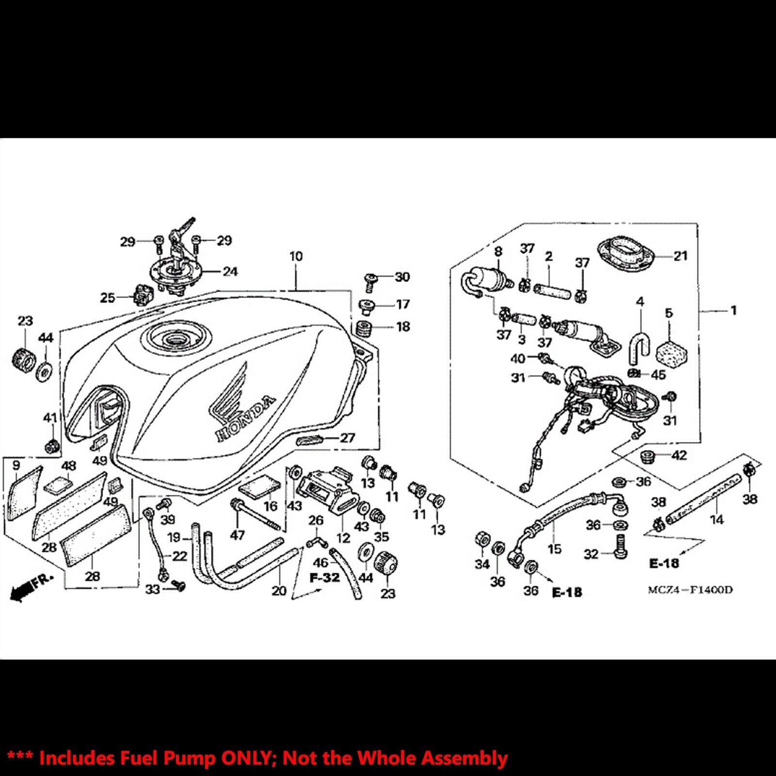 OE Replacement EFI Fuel Pump+Filter/Strainer for CBR600F4i/CBR929RR/CBR954RR/CB - Fresh Stock Dated February 2026