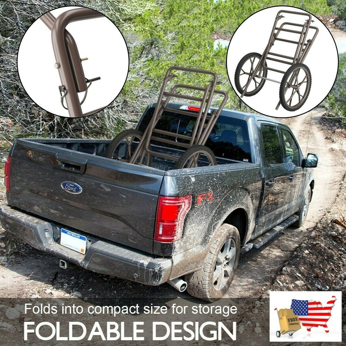 Hunting Accessories 500lbs Game Hauler Utility Gear Deer Cart Sturdy Steel Const - Fresh Stock Dated December 2025