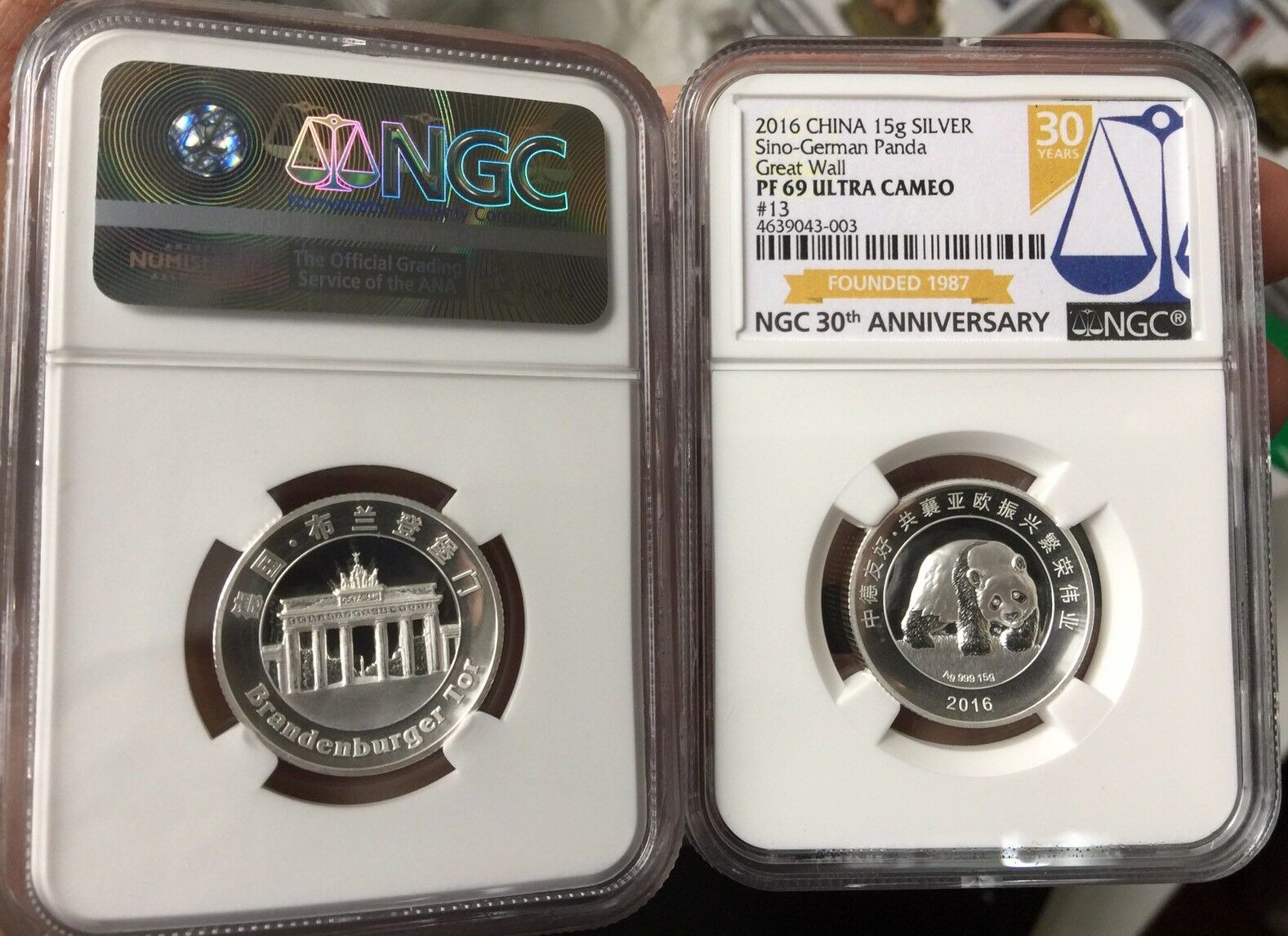 19set NGC PF69/69 2016 45Th Anni Sino German Friendship Silver Panda Medal 2X15g - Fresh Stock Dated February 2026
