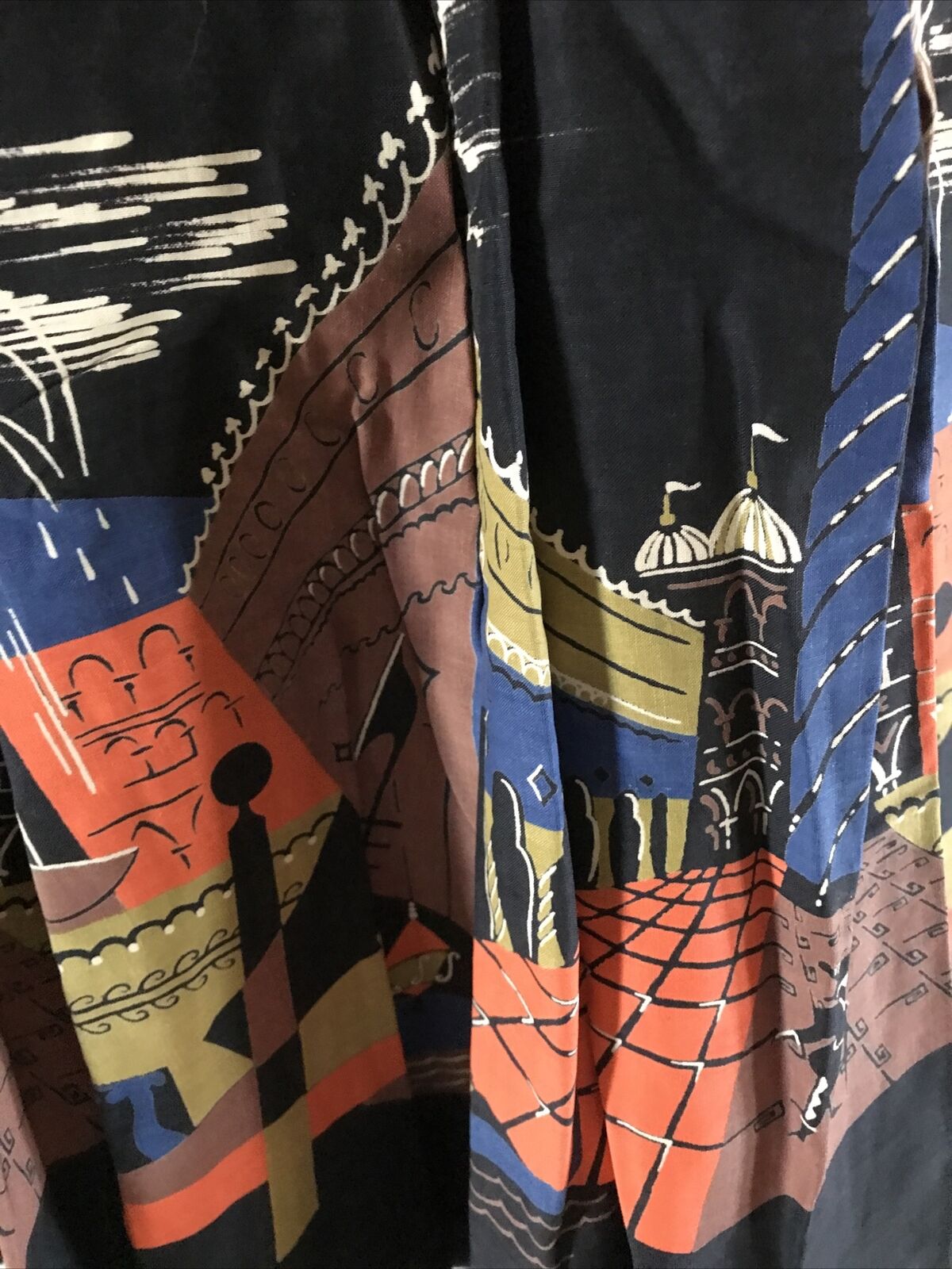 1950s Novelty Border Print Full Skirt Venice Orange Green Blue Brown - Fresh Stock Dated March 2026