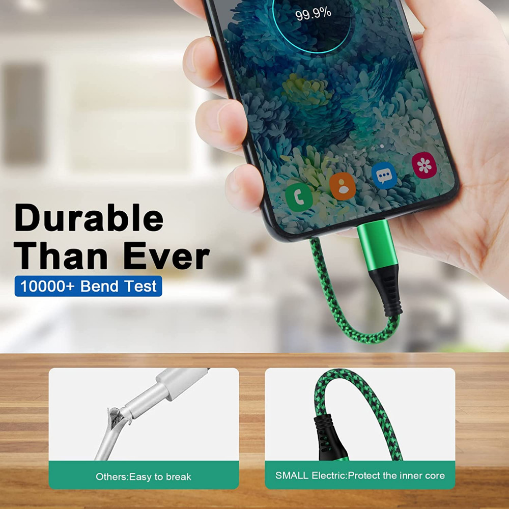 4-Pack 6FT USB C Charger Cable Cord,3.1A Rapid Charging Nylon Black*2+Green*2 - Fresh Stock Dated December 2025