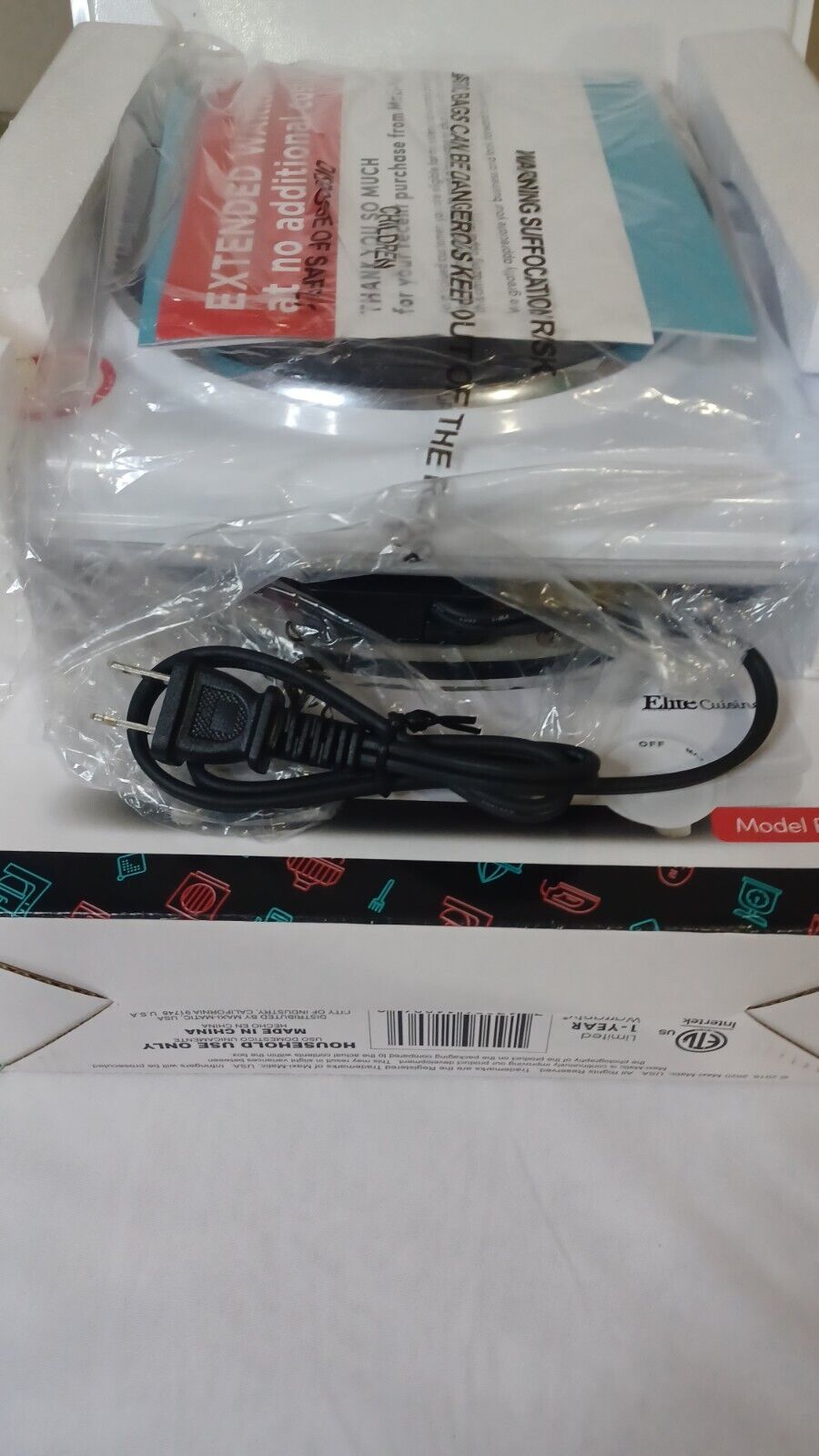 Electric Single Burner Elite Cuisine White Adjustable Temperature ESB-301F - Fresh Stock Dated February 2026