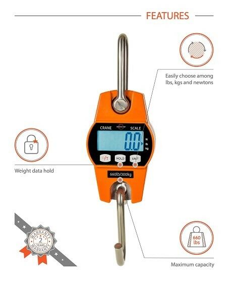 Digital Hanging Scale, 660#/300kg Accurate Reloading Spring Sensor Orange Sturdy - Fresh Stock Dated December 2025