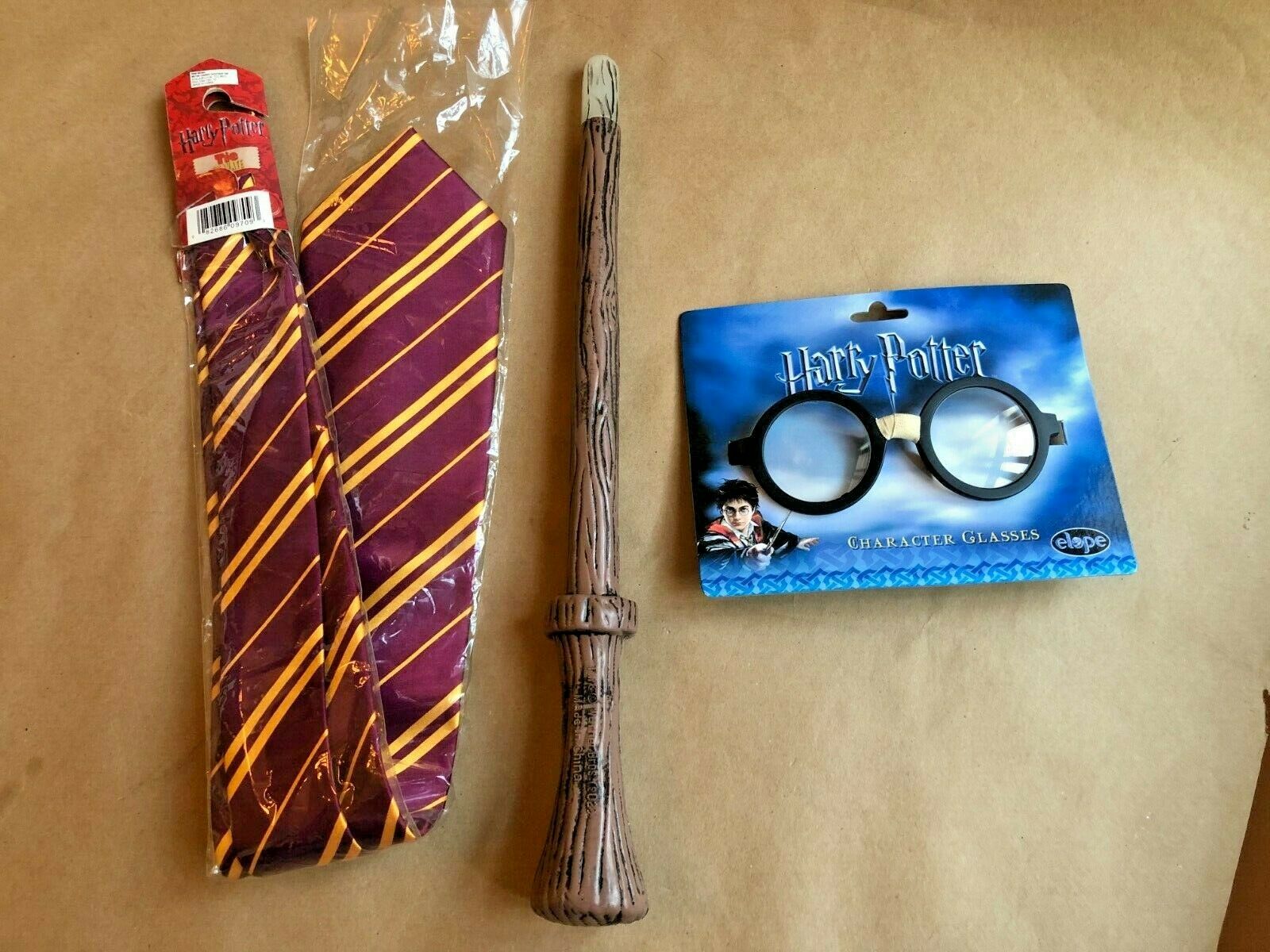 elope Harry Potter Plastic Costume Glasses Kids, Gryffindor Tie, Light Up Wand - Fresh Stock Dated February 2026