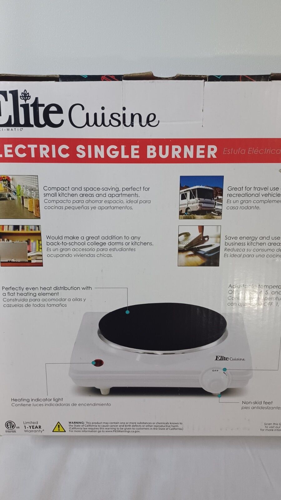Electric Single Burner Elite Cuisine White Adjustable Temperature ESB-301F - Fresh Stock Dated February 2026