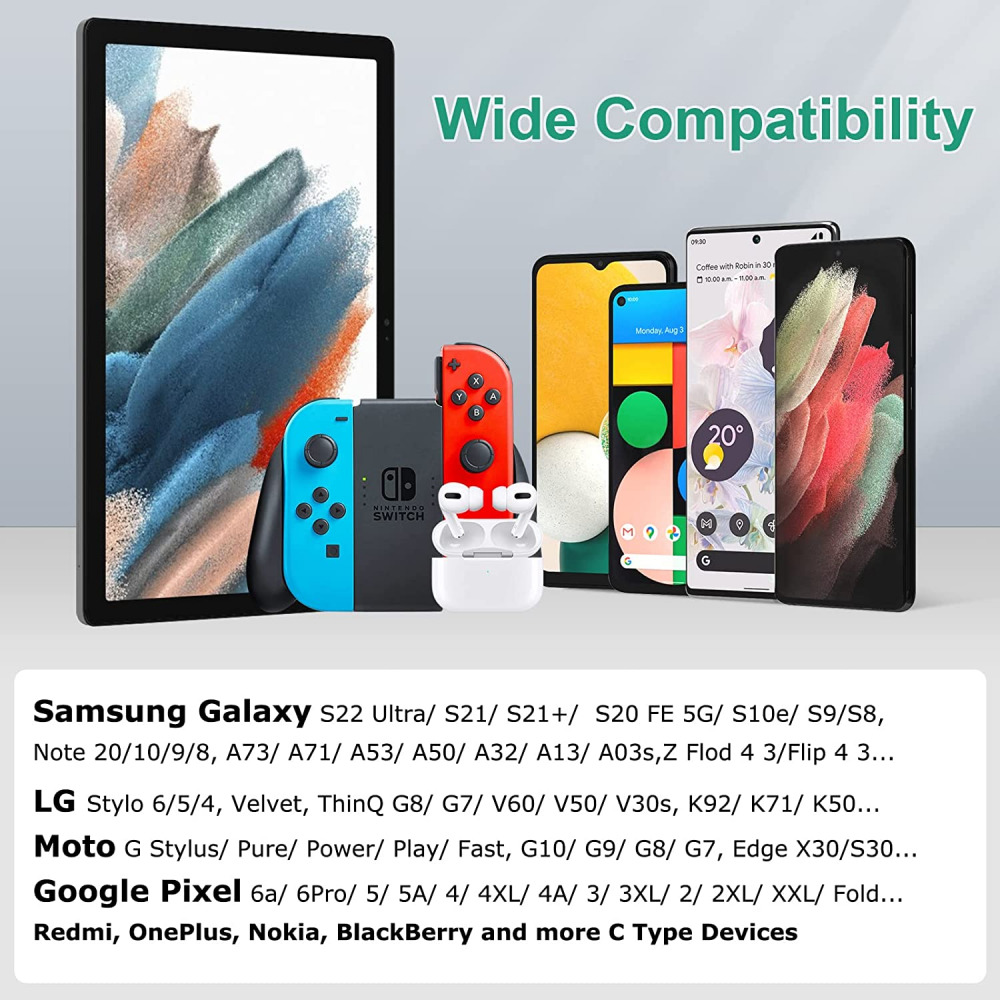 4-Pack 6FT USB C Charger Cable Cord,3.1A Rapid Charging Nylon Black*2+Green*2 - Fresh Stock Dated December 2025