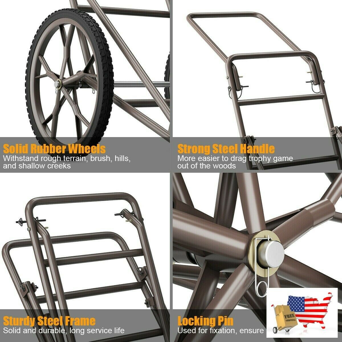 Hunting Accessories 500lbs Game Hauler Utility Gear Deer Cart Sturdy Steel Const - Fresh Stock Dated December 2025