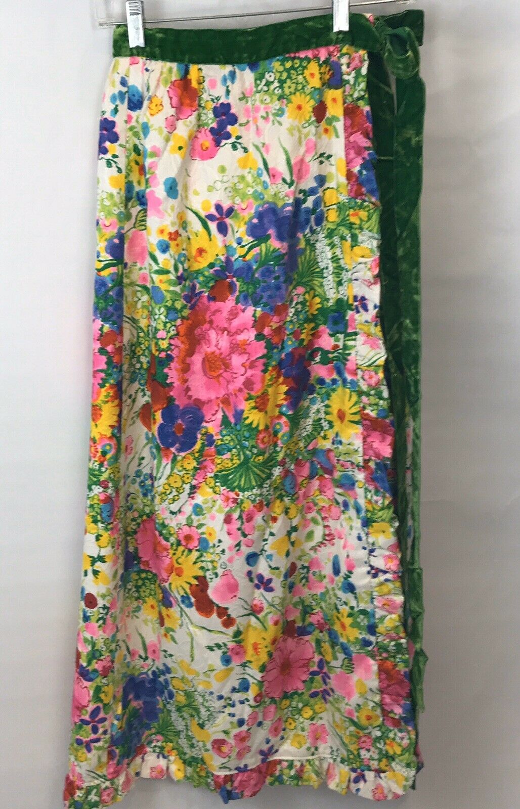 Vintage Floral Wrap Skirt Maxi Velvet Tie Belt Bright Boho Hippie Pink Green - Fresh Stock Dated February 2026
