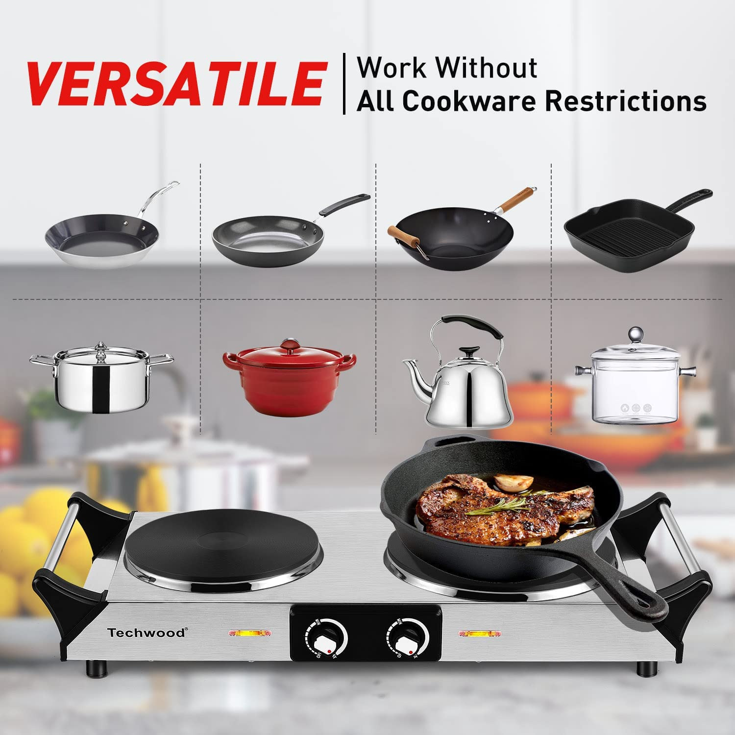 Hot Plate, Techwood 1800W Portable Electric Stove for Cooking Countertop Dual Bu - Fresh Stock Dated February 2026